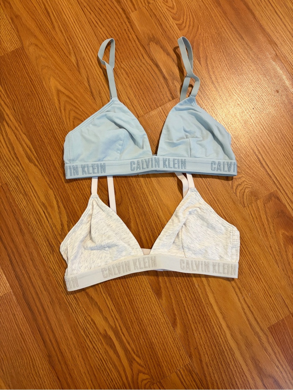 Calvin Klein Light Blue & Heather White Soft Triangle Bralette Duo